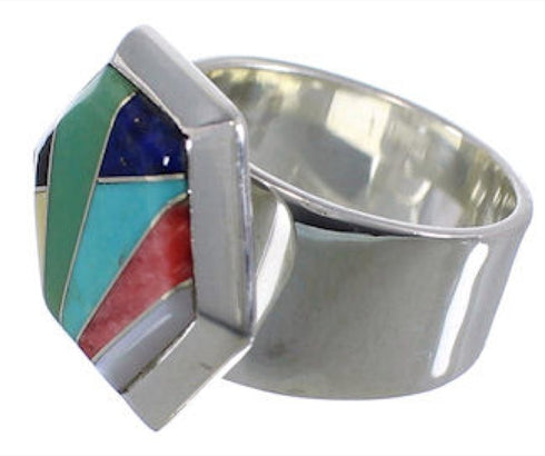 Multicolor Inlay Southwestern Sturdy Ring Size 6 EX40734